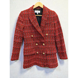 Derek Lam 10 Crosby Walter Blazer Double Breasted Jacket Tweed Red‎ Size 0